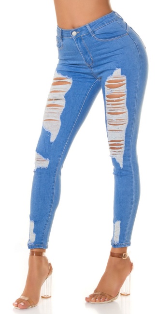 Hoge taille skinny jeans ripped push up effect blauw